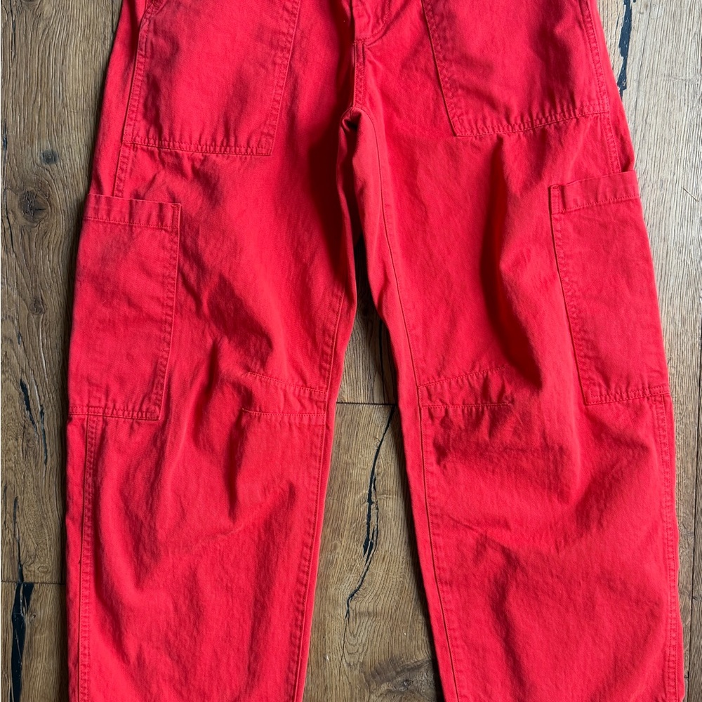 Pistola Sabrina Utility Pants Drawstring High Rise Red Cotton Twill Size 26 EUC - Picture 9 of 9